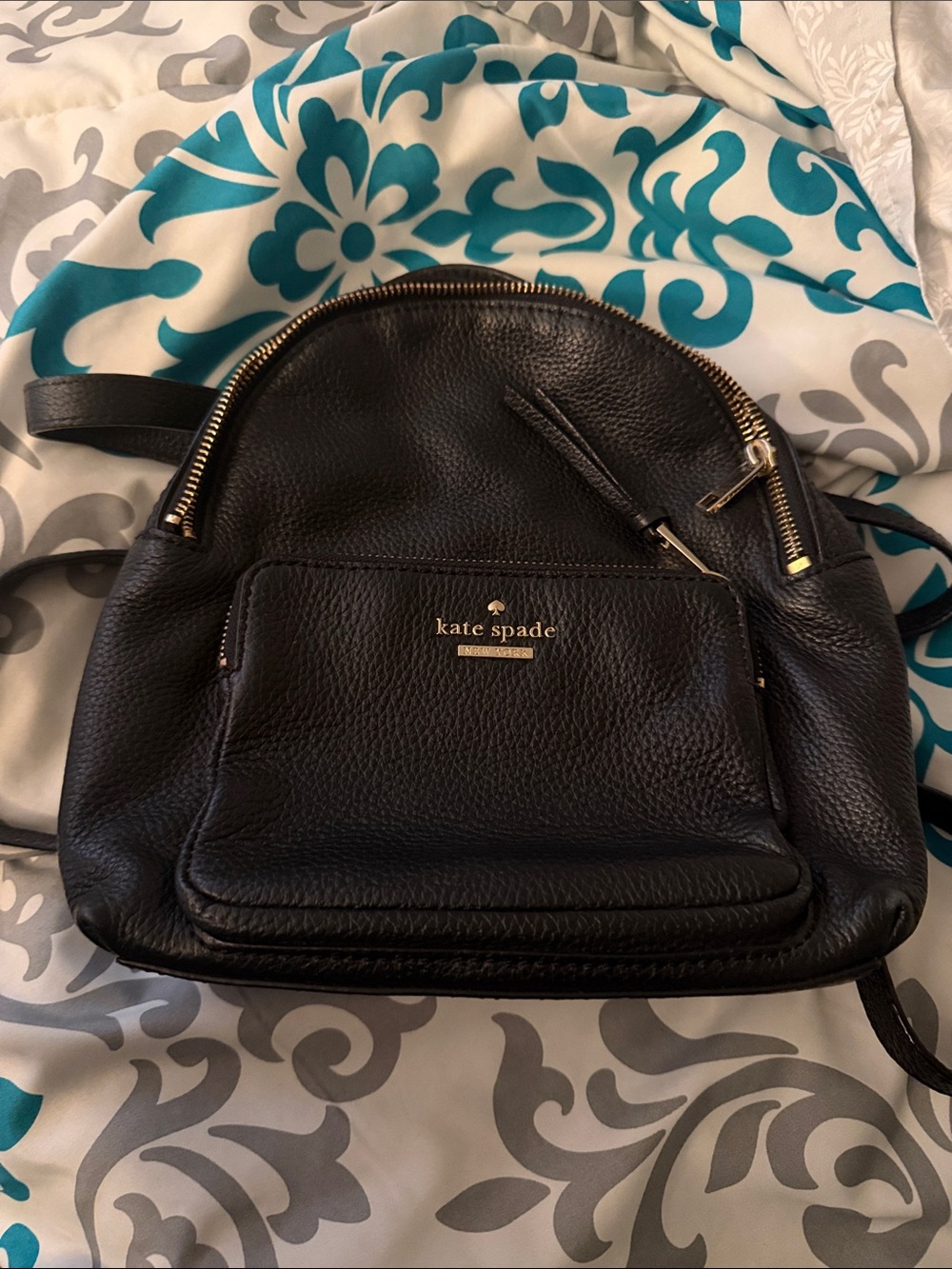 kate spade Black Pebbled Leather Mini Backpack with Gold Hardware